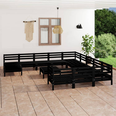 Salon de jardin 13 pcs Noir Bois de pin massif