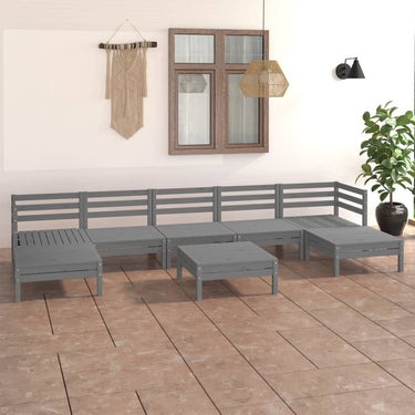 8-tlg. Garten-Lounge-Set Grau Massivholz Kiefer