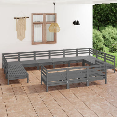 13-piece lounge set solid pine wood gray