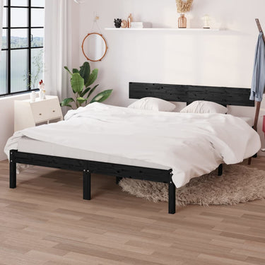 Cadre de lit sans matelas noir bois massif 140x190 cm