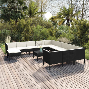 13-piece lounge set with cushions poly rattan black