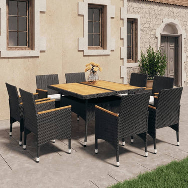 Ensemble à Manger de jardin 9pcs poly rotin et acacia noir