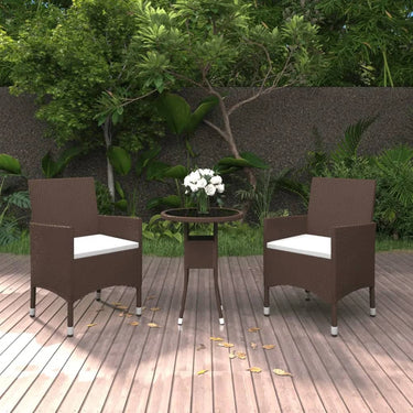 3-tlg. Bistro-Set Poly-Rattan und Hartglas Braun