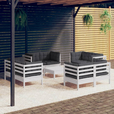 9-tlg. Garten-Lounge-Set mit Grauen Kissen Kiefernholz