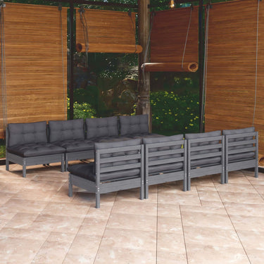 Salon de jardin 9 pcs avec coussins bois de pin massif