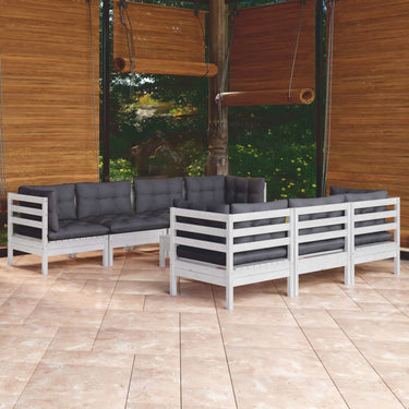 8-tlg. Garten-Lounge-Set mit Creme Kissen Massivholz Kiefer