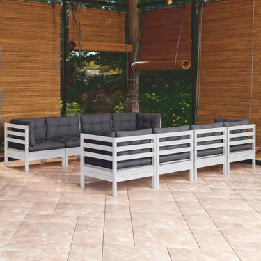 Salon de jardin 9 pcs avec coussins crème bois de pin massif