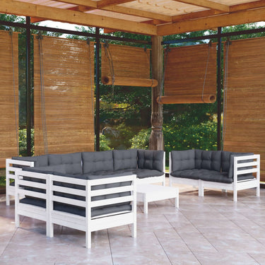 9-tlg. Garten-Lounge-Set mit Creme Kissen Kiefer Massivholz