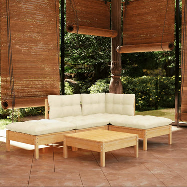 5-tlg. Garten-Lounge-Set mit Grauen Kissen Kiefernholz