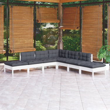 Salon de jardin 7 pcs avec coussins gris bois de pin
