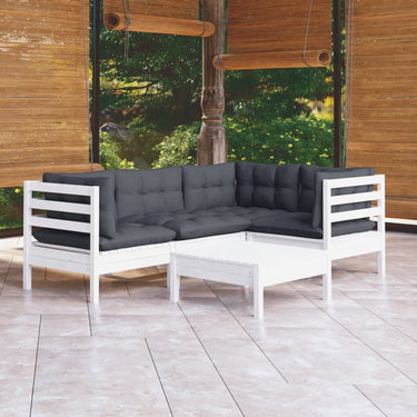 Salon de jardin 5 pcs avec coussins gris bois de pin