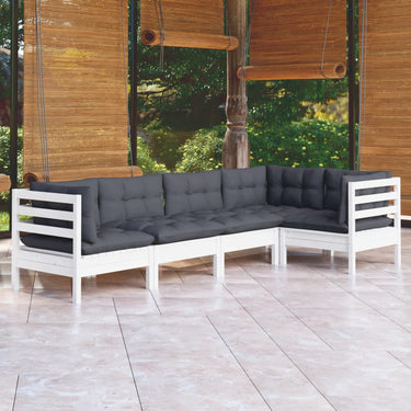 Salon de jardin 5 pcs avec coussins gris bois de pin