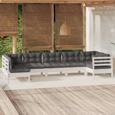 Salon de jardin 7 pcs avec coussins gris bois de pin