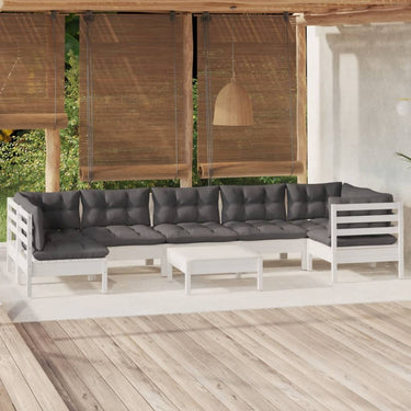 Salon de jardin 8 pcs avec coussins Noir Bois de pin