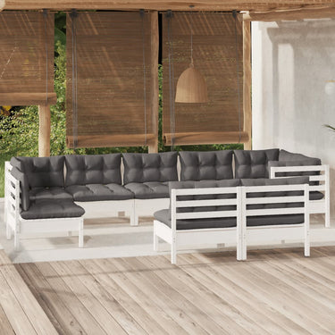 Salon de jardin 9 pcs avec coussins gris bois de pin massif