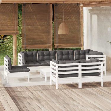 Salon de jardin 9 pcs avec coussins Noir Bois de pin massif