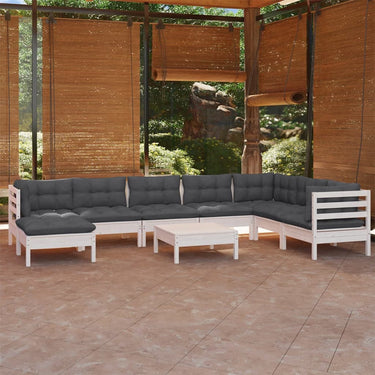 Salon de jardin 9 pcs avec coussins gris bois de pin massif