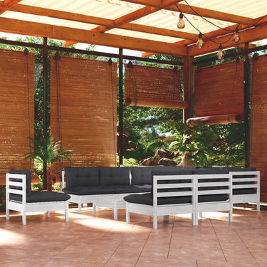 Salon de jardin 11 pcs avec coussins Noir Bois de pin solide