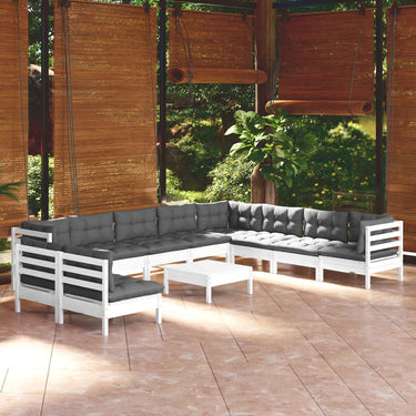 Salon de jardin 11 pcs avec coussins crème Bois de pin solide