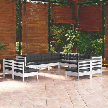 11-tlg. Garten-Lounge-Set mit Creme Kissen Massivholz Kiefer