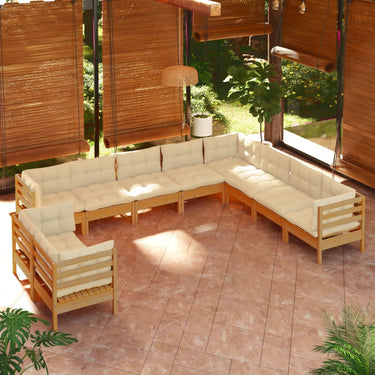 10-delige Loungeset met kussens massief grenenhout zwart