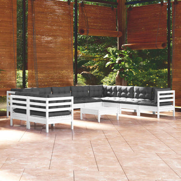 Salon de jardin 11 pcs avec coussins crème Bois de pin solide