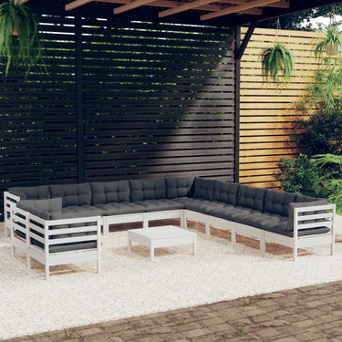 Salon de jardin 12 pcs avec coussins Noir Bois de pin solide