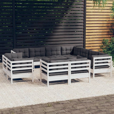 Salon de jardin 11 pcs avec coussins gris Bois de pin solide