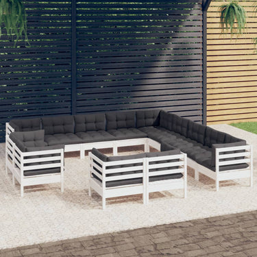 Salon de jardin 13 pcs avec coussins crème Bois de pin solide