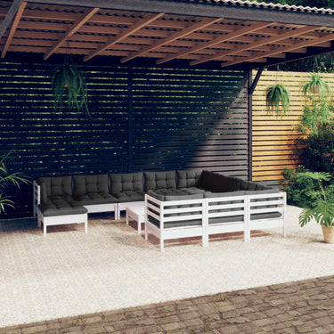 Salon de jardin 12 pcs avec coussins crème Bois de pin