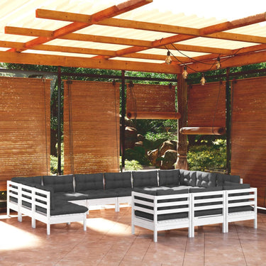 Salon de jardin 13 pcs avec coussins gris bois de pin