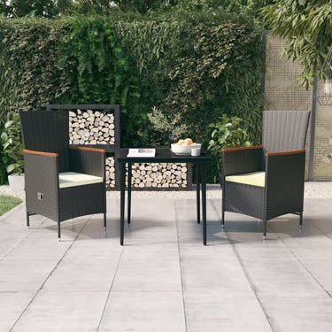 3-piece Garden Set with black cushions
