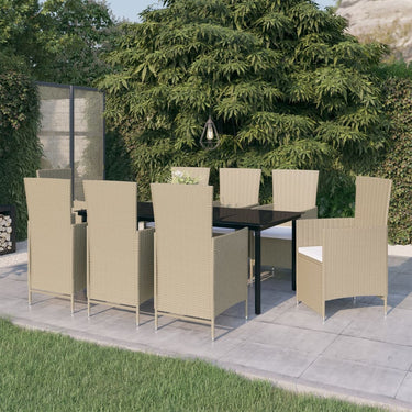 Ensemble à manger de jardin avec coussins 9 pcs Beige