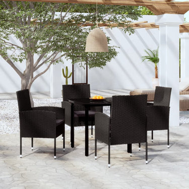 Ensemble à manger de jardin coussins 7pcs Noir Résine tressée