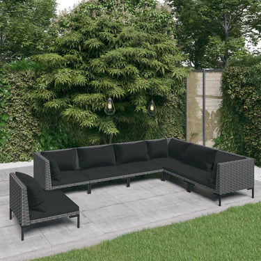 7-tlg. Garten-Lounge-Set mit Kissen Poly Rattan Dunkelgrau