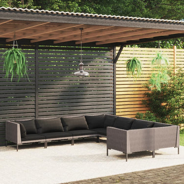 8-tlg. Garten-Lounge-Set mit Kissen Poly Rattan Dunkelgrau