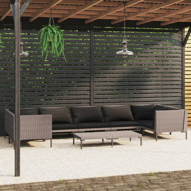 Salon de jardin 8 pcs avec coussins Résine tressée Gris foncé