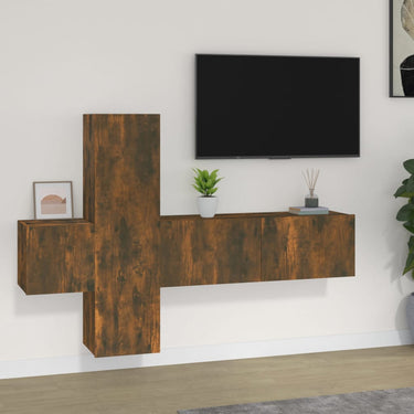 5-piece TV furniture set treated wood oak color