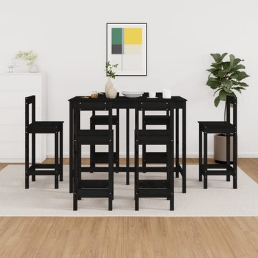 7-piece bar set solid pine wood black