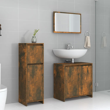 3-piece Bathroom Furniture Set treated wood oak-colored