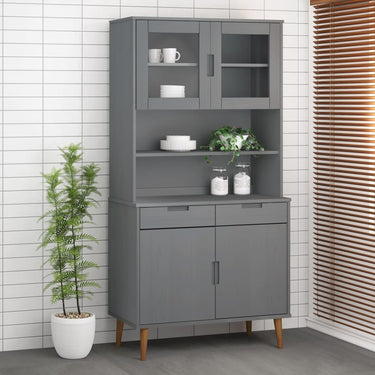 Highboard-Oberteil MOLDE Grau 90x35x100 cm Massivholz Kiefer