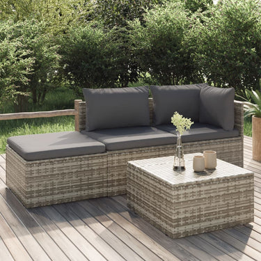 3-piece lounge set with cushions poly rattan gray