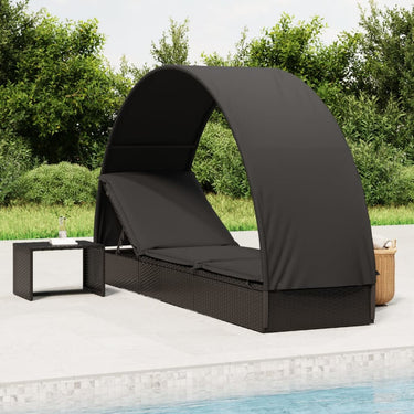 Bain de soleil avec toit rond 211x57x140 cm poly rotin