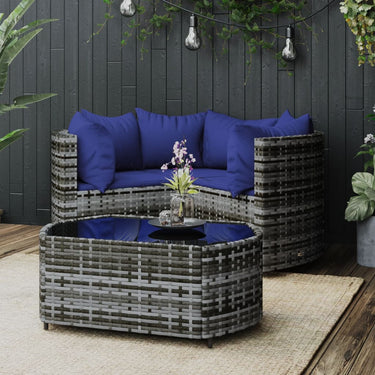 4-piece lounge set with cushions poly rattan