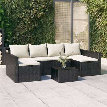 2-piece lounge set with cushions poly rattan black