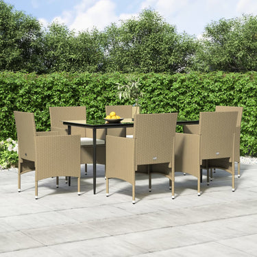 Ensemble à manger de jardin coussins 7 pcs Beige/noir