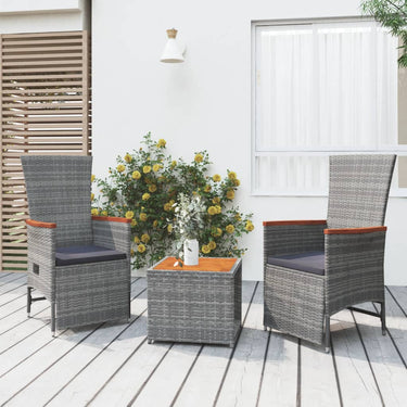 3-piece lounge set poly rattan and solid acacia wood gray