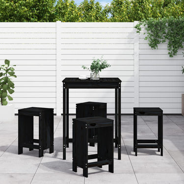 Ensemble de bar de jardin 5 pcs noir bois de pin massif