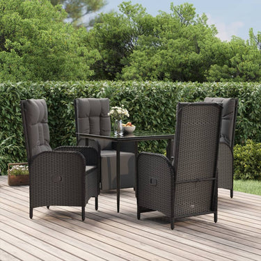 5-piece garden set with cushions poly rattan black
