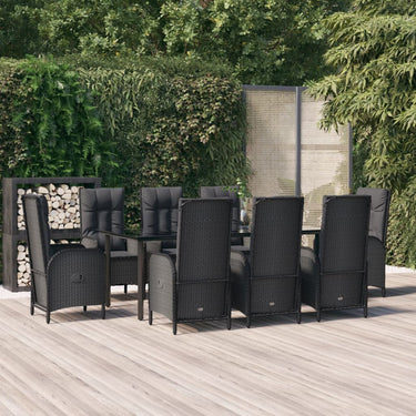 7-piece garden set with cushions poly rattan black